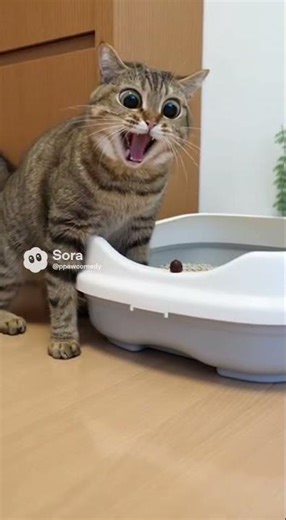 Terrified Cat Jumps After Spotting Poop in Litter Box