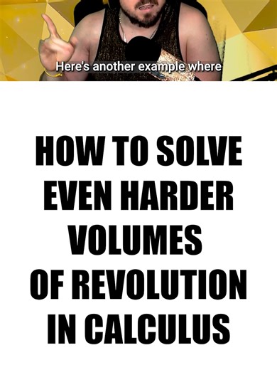 How to solve EVEN HARDER Volumes of revolution. #mathtutor #AP #apcalculus #apcalc This video continues the washer method with a more advanced setup where the bounds aren’t given and the axis of rotation is shifted. If setup is what usually breaks you on these problems, this one’s for you 👀 In this short you’ll learn: How to choose the correct differential when the axis is shifted How to find bounds by solving for intersections How to measure inner and outer radius from a moved axis Why radii m
