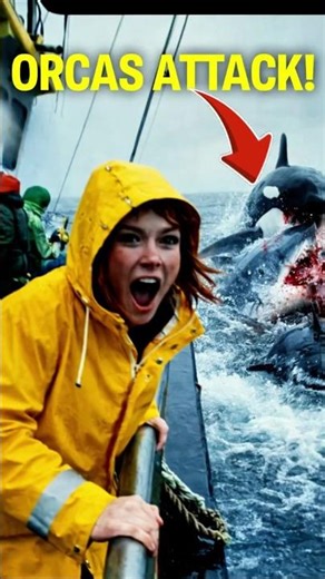 ORCAS ATTACK Our Fishing Boat! Woman's Terrified Reaction 😱🐋 #shorts