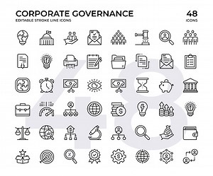 Corporate Governance Vector Line Icon Set. Editable stroke, pixel...