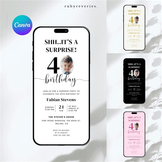 Surprise Party 40th Birthday Invitation, Digital Photo Invite, Canva Editable Template (instant Download) - Etsy