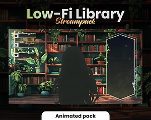Low-fi Library Overlays Kit - Twitch Stream Package - Animated Wooden Library With Plants - Green and Brown - Screens, Alerts... - for OBS - Etsy