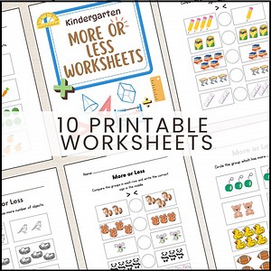 More or Less Math Worksheets – Kindergarten Educational Activity (Digital Download)