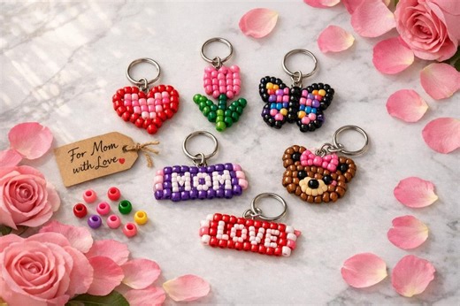 Mother's Day Pony Bead Patterns PDF | Bead Charm Patterns | Heart Tulip Butterfly Mama Bear | Printable Keychain Necklace or Bracelet Craft - Etsy
