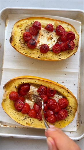 Yumna | Feel Good Foodie on Instagram: "Make a low carb baked feta pasta recipe using spaghetti squash. It doesn’t replace the pasta, but it’s stringy like spaghetti and is such a filling meal with so much fiber.  Comment RECIPE for the full recipe. https://feelgoodfoodie.net/recipe/feta-spaghetti-squash/"