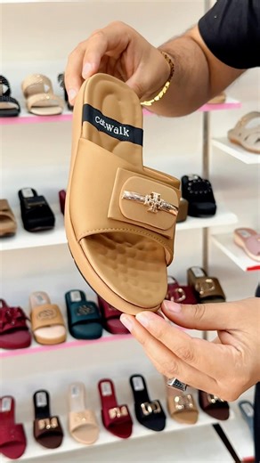Ladies Medicated Flat Slipper Golden Buckle Design | Soft Comfort Footwear | Mega Shoes Point