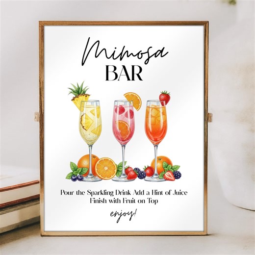 Modern Mimosa Bar Sign Printable| Wedding Drink Signage Template| Champagne Brunch Editable Bridal /baby Shower Cocktail Signs Download - Etsy