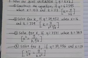 1. Solve the JOINT VARIATION [y=kxz](1) Construct the equation... | Filo
