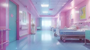 Adorable Kawaii Hospital: Soft Pastel Walls in Anime-Style Illustration