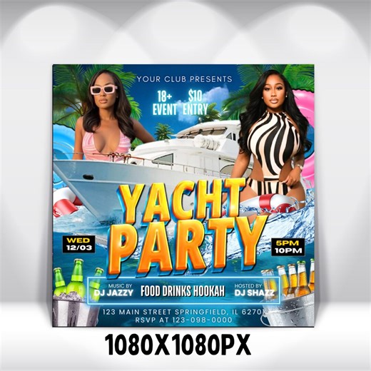 Yacht Party Flyer, Summer Party Flyer, Summer Beach Party Flyer, Dj Party Invitation, Summer Break Flyer, Summer Event Flyer, Canva Editable - Etsy