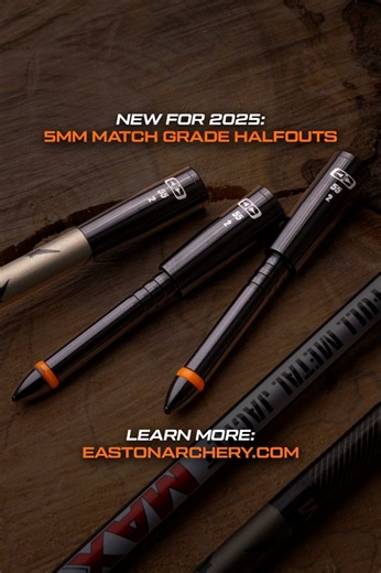 Cody & Dillon give you an inside look at the NEW #Easton 5MM #MatchGrade Half-Outs 🏹🔥👀 • The Pinnacle of Precision Arrow Components • Two-Piece Design • Sleeved Impact Collar - Permanently Fused • 55 & 75 Grain Weight Options • 9 Different Sizes - To Fit All 5mm Shafts • Molded Alignment Ring - For Perfect Shaft Fitment LEARN MORE: https://eastonarchery.com/new2025 #EastonArchery #EastonArrows #HuntingArrows #MadeinUSA #WhereAreYourArrowsMade #ACUCarbon #CarbonArrows | Easton Archery