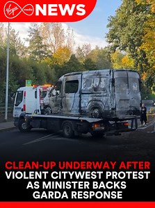 46K views · 270 reactions | A clean-up effort is underway at Citywest following last night’s violent protest outside accommodation for international protection applicants. Justice Minister Jim O’Callaghan said he was pleased with the Garda response. There are reports that walls from nearby estates were damaged and used as projectiles, while some locals kept children home from school amid fears of further unrest. #VMNews | Virgin Media News | Facebook