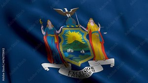 New York State Flag. Waving Fabric Satin Texture National Flag of New York 3D Illustration. Real Texture Flag of the State of New York in the United States of America. USA. High Detailed Flag Animatio