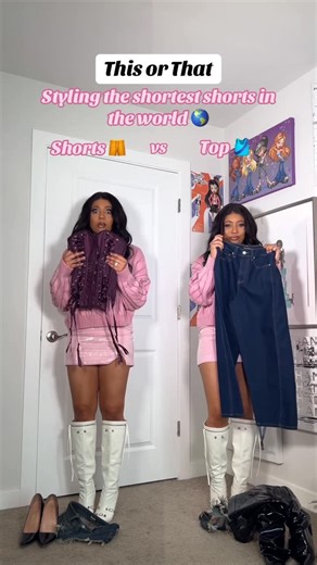 MORGAN ANN 🤍 Fashion + Style on Instagram: "This or That: styling the shortest shorts in the world 💙🌎🗺️ which are you picking? Shorts vs Top! #shortestshorts #micro #fashion #outfitinspo #styleinspo . . . . . Outfit fashion inspo style tips ootd"