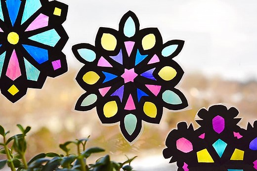 "Stained Glass" Snowflake Suncatcher | Paper Snowflake Craft