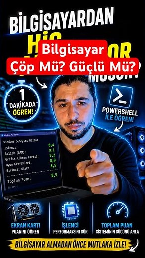 Bilgisayarının Güçlü mü Zayıf mı Olduğunu Öğren! PowerShell Performans Testi #bilgisayar