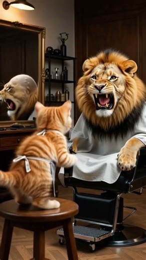 Nino Accidentally Gives Lion a Bald Haircut! 🐱🦁 | Funny Cat Story#cat #funny #lion #viralanimals
