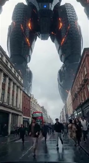 POV: a UK high street… then the mech’s tip thruster extends and nukes the road. #uk #vfx #ai