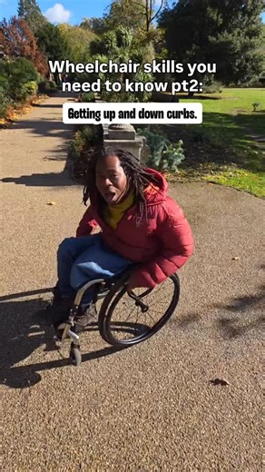 Part 2: Getting up and down curbs! Another essential wheelchair skill. #wheelchair #wheelchairskills #wheelchairuser #skillbuilding | Ade Adepitan