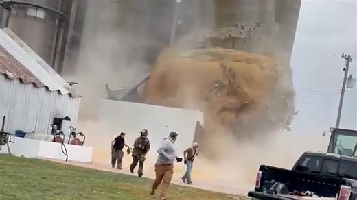 'Get back!' Watch gigantic grain bin collapse, people run for their lives