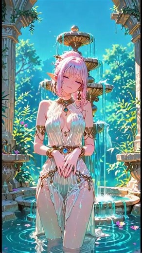 [ASMR] elf cleansing ritual by the sacred fountain —エルフの水浴び