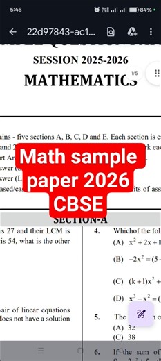 #shorts math sample paper cbse 2025 26 math sample paper Question paper cbse class 10 math