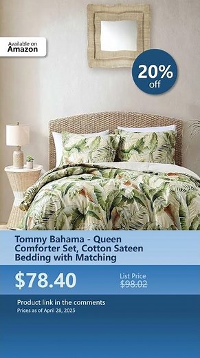 Tommy Bahama - Queen Comforter Set, Cotton Sateen Bedding with Matching
