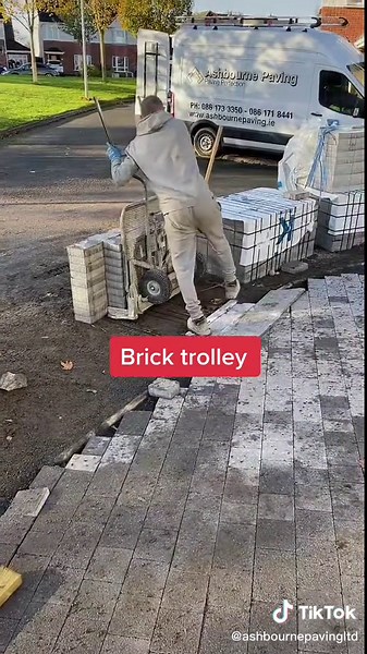 Brick Trolley Operation by Construction Worker