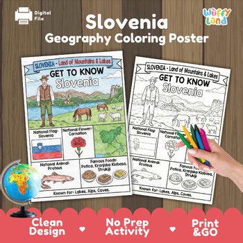 Slovenia Country Study Geography Coloring Page Worksheet Activity | Europe