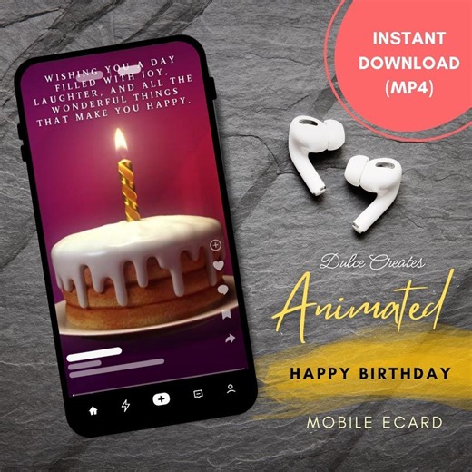 Happy Birthday Animated Greeting E-card Video for Mobile Phone. Happy Birthday Mobile Ecard. Birthday Digital Greetings. Instant Download. - Etsy
