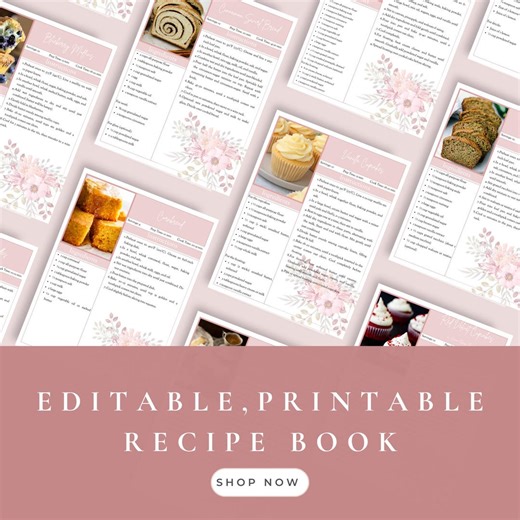 Editable Recipe Book Template | Pink Floral Printable Recipe Pages | Instant Download, Kitchen Binder Organizer, DIY Cookbook - Etsy Australia