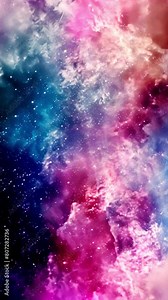 4k Cosmos effect. Seamless loop galaxy exploration through outer space towards glowing milky way galaxy. 4K looping animation of flying through glowing nebulae, clouds and stars field. Vertical