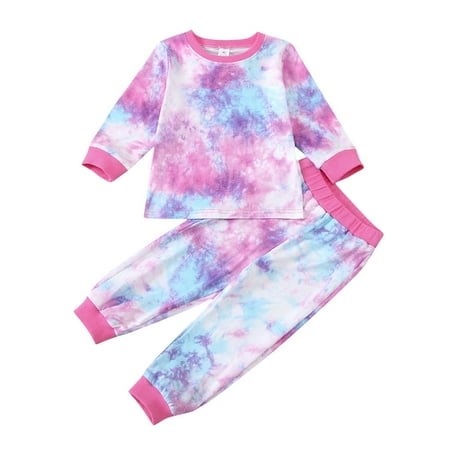 Besolor Toddler Baby Boy Girl Pajamas Tie-Dyed Crewneck Long Sleeve Tops and Pants 2 Piece Lounge Sets Sleepwear - Walmart.ca
