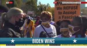 "I am very relieved." Sky's Sally Lockwood talks to voters in Philadelphia, Pennsylvania where celebrations have "erupted" as Joe Biden is projected to win the state. Latest here as Sky News projects Joe Biden will win the US election: trib.al/iZKAK1a | Sky News