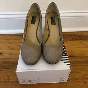 UO Faux Croc Embossed Taupe Pump High Heel with Cone-Shaped Heel