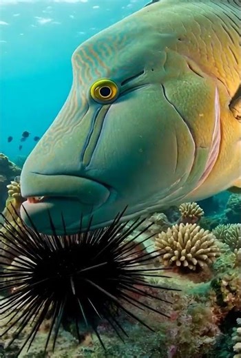 Napoleon Wrasse Crushes Sea Urchin | IMAX Reef
