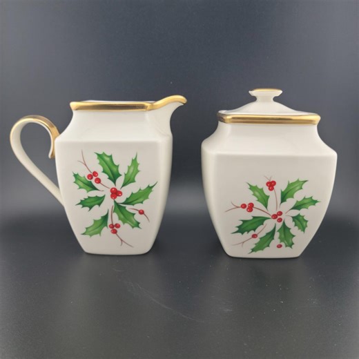 Rare Lenox Holiday Sugar and Creamer Set | Square Shape Dimension Collection | Holly Berry Bone China | Vintage Christmas Formal Service - Etsy