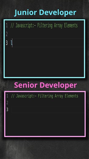 Tech Vibes..... on Instagram: "❌ STOP writing for-loops for everything! 🛑 The difference between a Junior and Senior dev isn't just about making it work—it's about making it readable. 🧠✨ In JavaScript, the .filter() method is your best friend. It keeps your logic clean, immutable, and easy to debug. Why use .filter()? ✅ Less code to write ✅ Easier to read at a glance ✅ No manual index tracking 👨‍💻 Code Challenge: Can you rewrite this using .reduce()? Let me know in the comments! 👇 💾 Save t