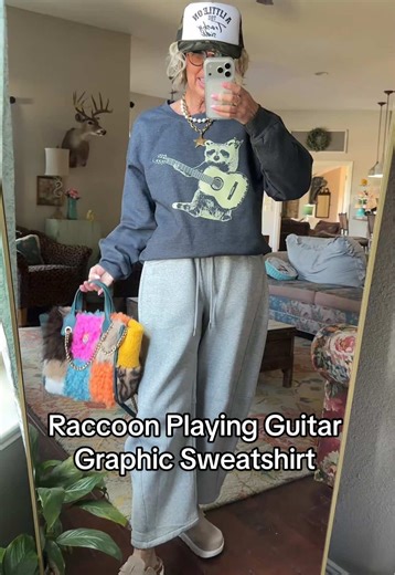 Raccoon Playing Guitar Graphic Sweatshirt #sweatshirt #raccoon #graphicsweatshirt #oversizedshirt #cuteoutfits