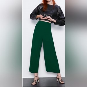 Zara High-Waisted Wide Leg Forest Green Pants