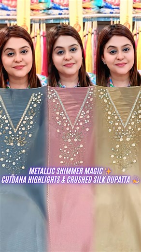 💫✨ Metallic Shimmer Silk Elegance by Choyce ✨💫 Step into festive glamour with our Metallic Shimmer Silk Collection, designed for those who love a perfect blend of richness and grace. Each piece features a designer Cutdana & Sequin highlighted neck, paired beautifully with a digital printed crushed shimmer silk dupatta that adds a modern festive charm. 🌸 👗 Fabric Details: Kurta: Shimmer Silk with Designer Cutdana & Sequin Highlighted Neck Dupatta: Digital Printed Crushed Shimmer Silk Bottom: 