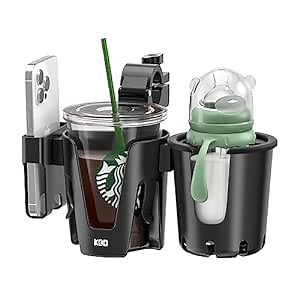 KDD Stroller Cup Holder with Phone Holder, 3-in-1 Removable Bottle Holder, 360 Degrees Rotation Drink Holder for Wheelchair, Stroller, Bike, Walker, Scooter, Bicycle, Uppababy, Bugaboo, Britax