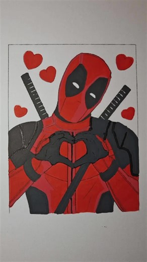 Deadpool Sends Love: The Most Unexpected Valentine! 💖🔫 Who said mercenaries can't love? Look at this UNIQUE Deadpool making a heart with his hands, surrounded by floating red hearts! His signature red-and-black suit and katanas on his back create an INTRIGUING contrast with this cute gesture. This EMOTIONAL marker art will definitely make you smile! #DeadpoolLove #HeartHands #MarvelFanart #CuteDeadpool #AntiheroRomance