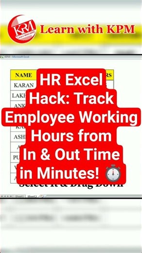 HR Excel Hack: Track Employee Working Hours from In & Out Time in Minutes! ⏱️ #excel #shorts