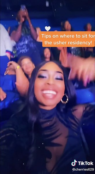 We were seated in section 403 row B seat 25. Great view of the stage and screen. So i would say section 403-405 are best up top. But all seats have a clear view. #usherresidency #lasvegas #fyp #usherconcert #usher