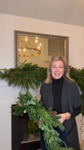I’ve started the mantel and wanted to share what I used to get to this point. Real touch greens that look real, don’t you think? Follow along to see the end results. | Decorating With Debbie