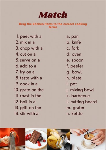 Kitchen Utensils and Cooking Vocabulary worksheet