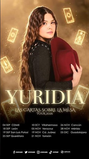 Yuridia - Las Cartas Sobre La Mesa TOUR 2026 llega al Estadio GNP SEGUROS y más ciudades