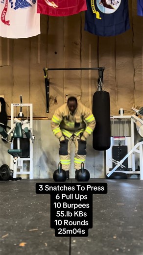 Doing work, post work! #motivation #firefighterworkout #kettlebell #treadmill #pullups #burpees