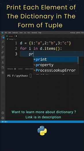 Python Dictionary Program | Dictionary Elements as Tuple | #shorts